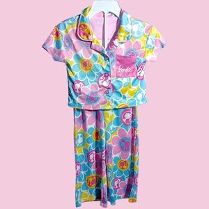 BARBIE Girls Pink, Yellow, & Blue Floral Pajama Set for Toddlers Size 2T